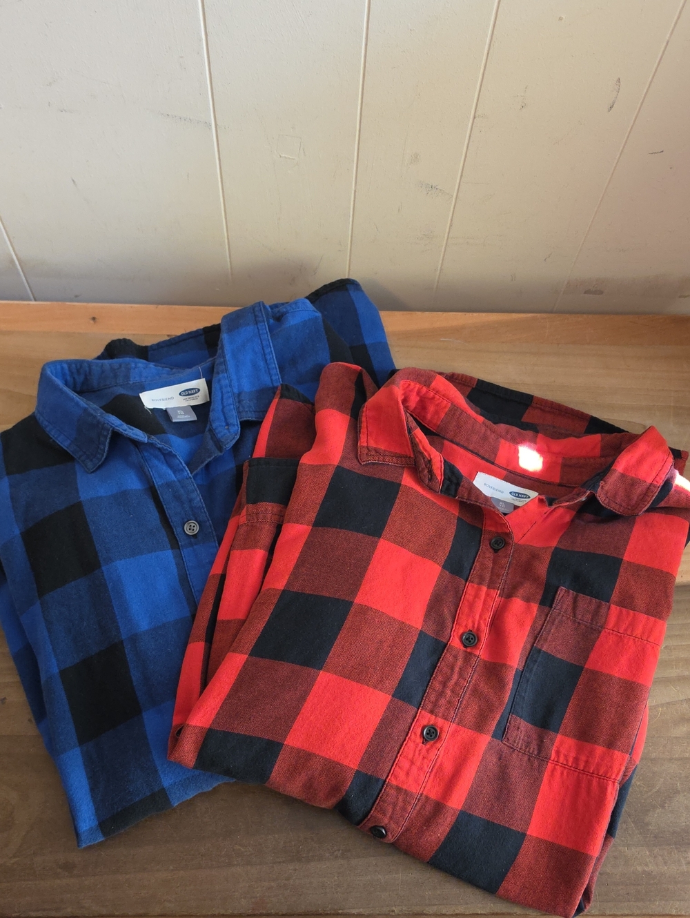 Lot Of 2 Old Navy Buffalo Plaid Button-Up Flannel Shirts Red & Blue Size XL